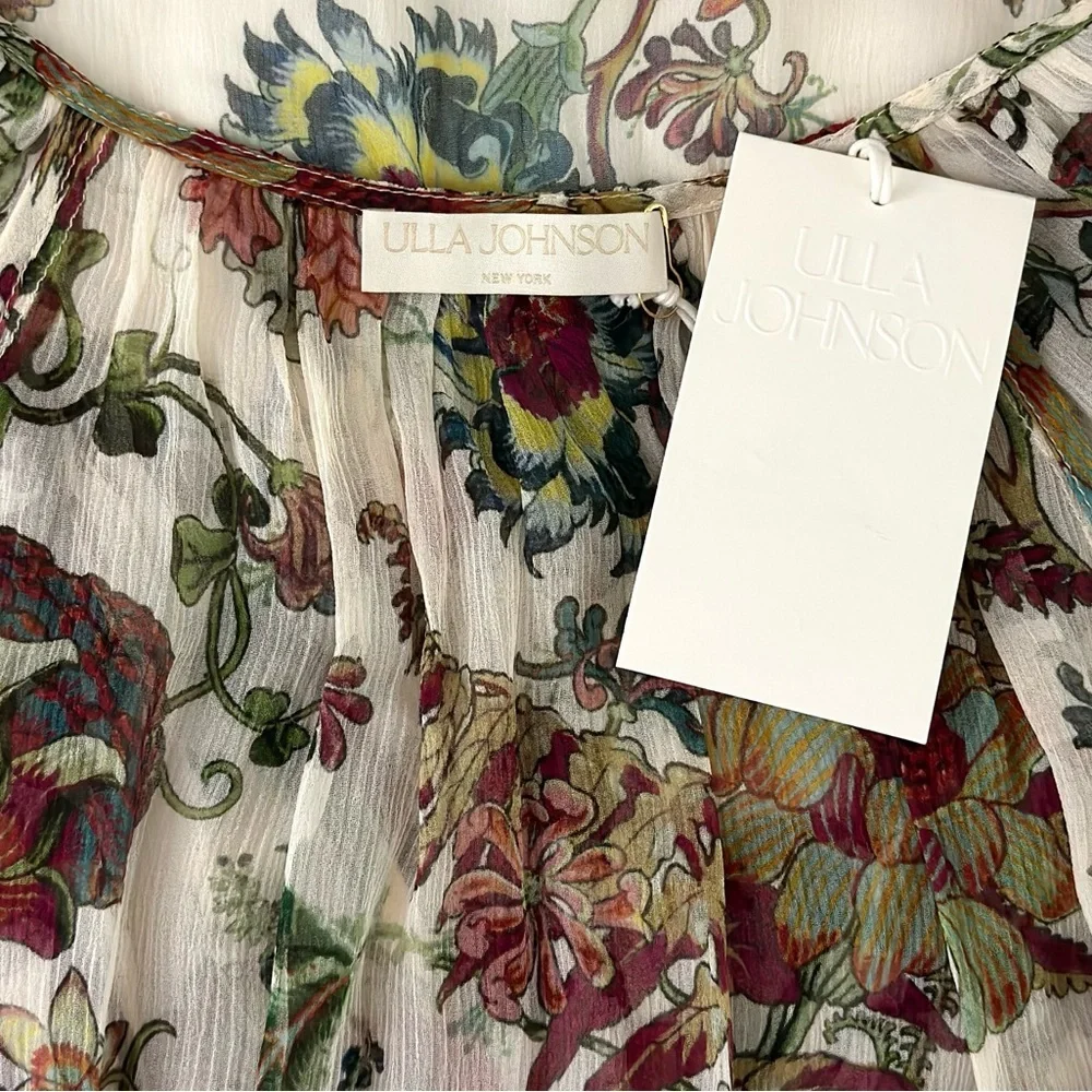 NWT Ulla Johnson Silk Long-Sleeve Floral Bernadette Blouse